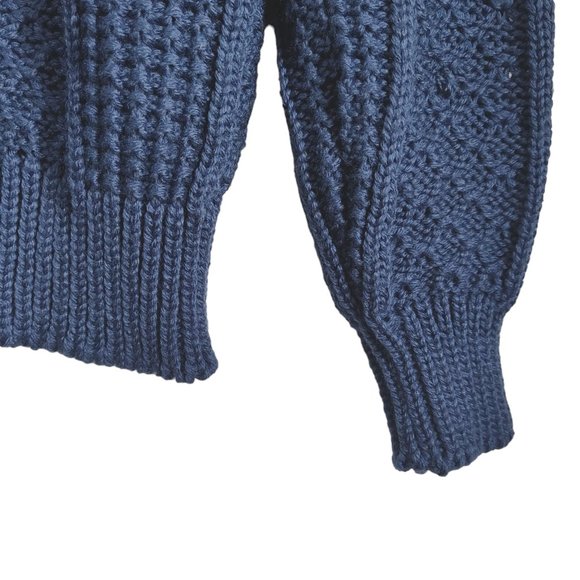 Vintage 70s Chunky Knit w Rosettes Button Front Mock Neck Cardigan Sweater L NOS - Picture 6 of 10